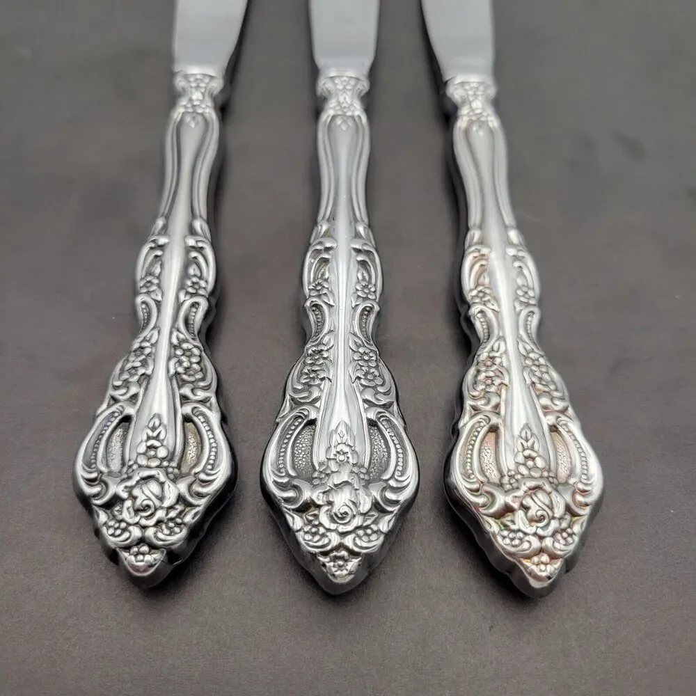 Vintage Oneida Michelangelo Set 3 Cube Dinner Knife Heirloom Stainless Flatware